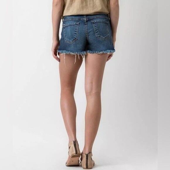 KAN CAN Mid Rise Distressed Stretch Shorts Cut Off Anza Wash Booty Buckle - Picture 2 of 6
